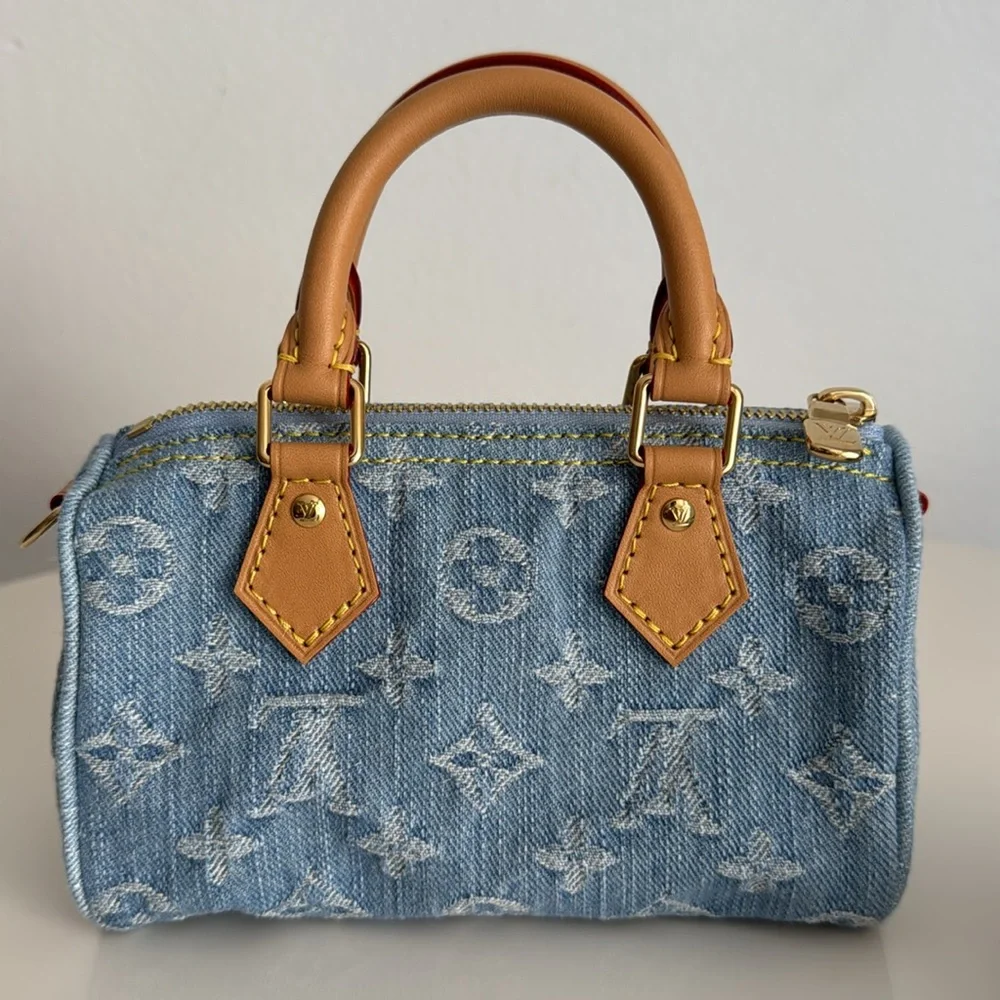 Louis Vuitton *Like NEW *Limited Edition* Nano Mini Denim Speedy Bag with Strap - Picture 5 of 17